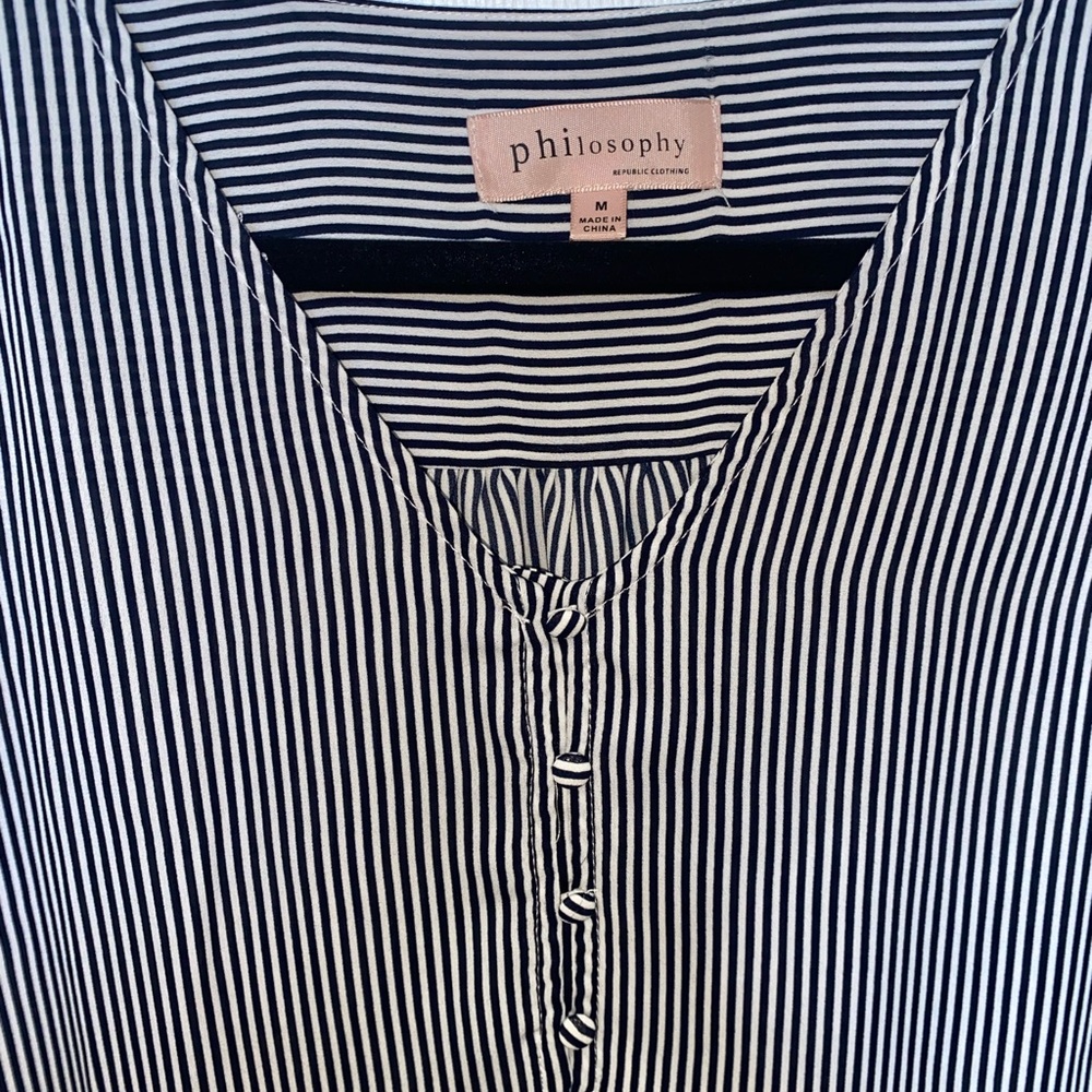 Philosophy Black and White Striped Short Sleeve Top